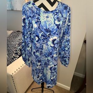 Lilly Pulitzer Long Puffy Sleeve Catch N keep Coastal Blue Size L NWT